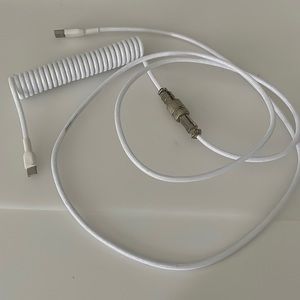 White Minimalist Coiled Keyboard Cable Typing Gaming